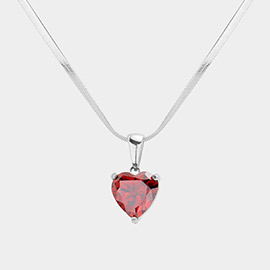 Stainless Steel CZ Heart Pendant Necklace