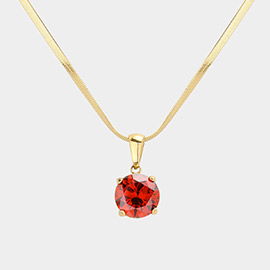 18K Gold Dipped Stainless Steel CZ Round Pendant Necklace