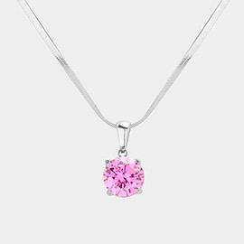 Stainless Steel CZ Round Pendant Necklace