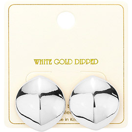 White Gold Dipped Oval Convex Earrings