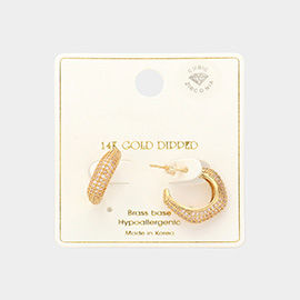 14K Gold Dipped CZ Stone Paved Hoop Earrings