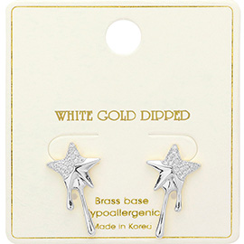 White Gold Dipped Stone Paved Star Stud Earrings