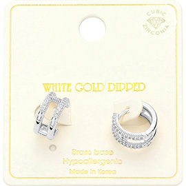 White Gold Dipped CZ Stone Paved H Huggie Hoop Earrings