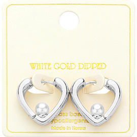 White Gold Dipped Love Pearl Huggie Earrings