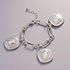 Square Crystal Stone Cluster Charm Bracelet