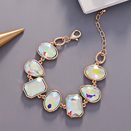 Oval Teardrop Square Crystal Stone Cluster Charm Bracelet