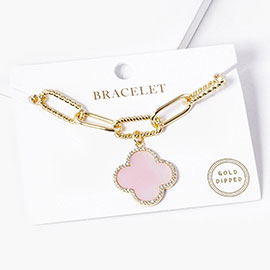 Gold Dipped Quatrefoil Charm Paperclip Bracelet