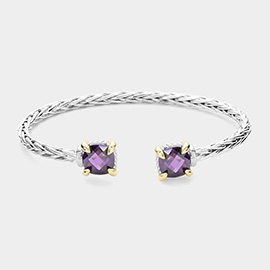 Square CZ Stone Cluster Tip Cuff Bracelet