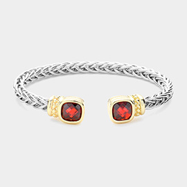 Cushion Square Stone Tip Cuff Bracelet