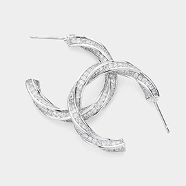 CZ Stone Paved Twisted Metal Hoop Earrings