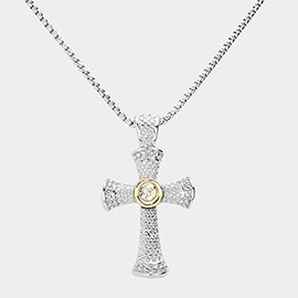 Stone Paved Cross Pendant Necklace