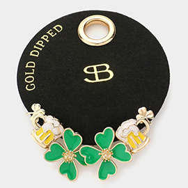 SECRET BOX_Gold Dipped St Patricks Day Shamrock Clover Beer 3 Pairs Stud Earrings