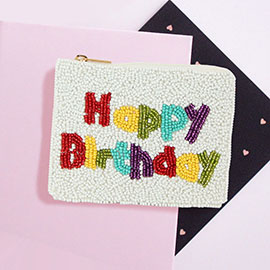 HAPPY BIRTHDAY Message Seed Beaded Mini Pouch Bag