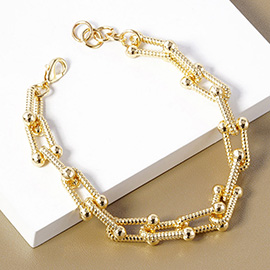 Gold Dipped Hardware Textured Metal  Chain Bracelet