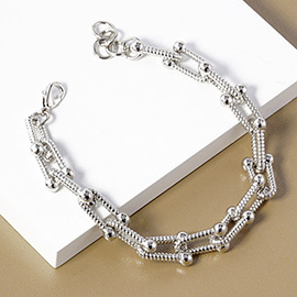 White Gold Dipped Hardware Textured Metal  Chain Bracelet