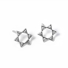 White Gold Dipped CZ Stone Pointed Star Of David Stud Earrings