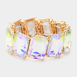 Rectangle Crystal Stone Cluster Stretch Evening Bracelet