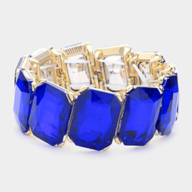 Rectangle Crystal Stone Cluster Stretch Evening Bracelet