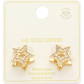 14K Gold Dipped CZ Stone Paved Star Huggie Earrings