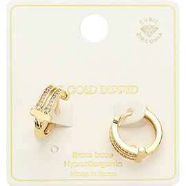 14K Gold Dipped CZ Stone Paved Split Hoop Earrings