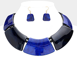 Marble Print Resin Curved Bib Necklace