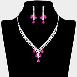 Teardrop Stone Accented Rhinestone Paved Necklace