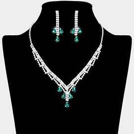 Teardrop Stone Accented Rhinestone Paved Necklace