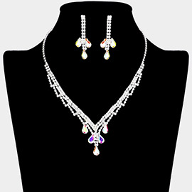 Teardrop Stone Accented Rhinestone Paved Necklace