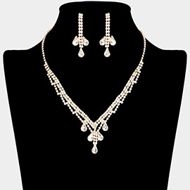 Teardrop Stone Accented Rhinestone Paved Necklace