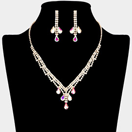 Teardrop Stone Accented Rhinestone Paved Necklace