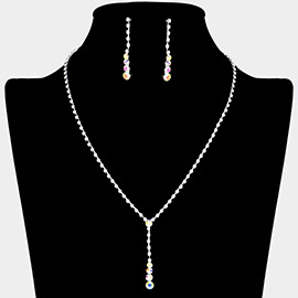 Round Stone Accented Rhinestone Paved Y Necklace