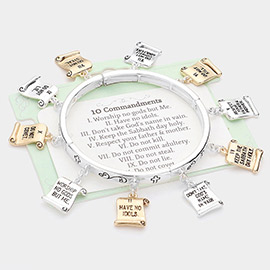 10 Commandments Message Metal Charms Stretch Bracelet