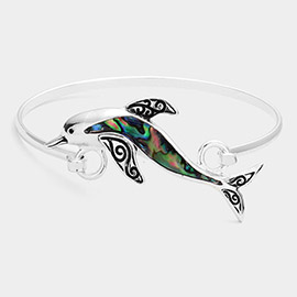 Antique Metal Abalone Dolphin Bangle Bracelet