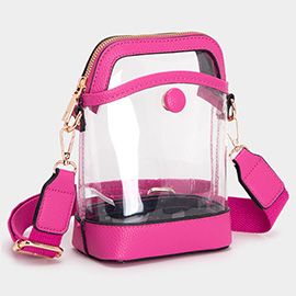 Solid Faux Leather Transparent Crossbody Bag