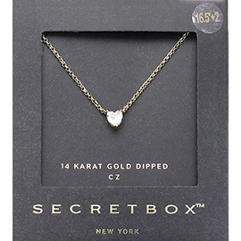 SECRET BOX_14K Gold Dipped CZ Stone Heart Pendant Necklace