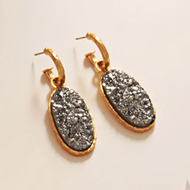 Oval Druzy Dangle Earrings