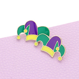 Enamel Mardi Gras Jester Hat Stud Earrings