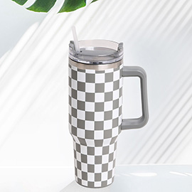 Checkered Printed 40oz Stainless Steel Tumbler With Handle