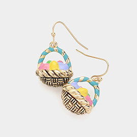 Enamel Easter Egg Basket Dangle Earrings