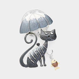 Cat Umbrella Magnetic Brooch