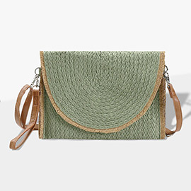 Frayed Trip Two Tone Straw Clutch / Crossbody Bag