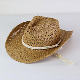 Straw Cowboy Cowgirl Handmade Hat With Chin Strap