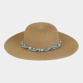 Straw Sun Hat With Evil Eye, Starfish And Bead Band