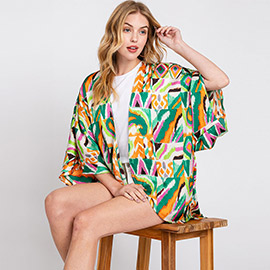 Boho Print Sleeve Cover Up Kimono Poncho