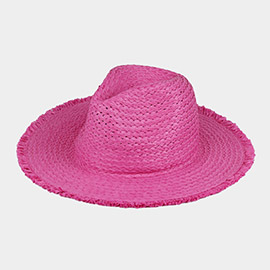 Frayed Solid Straw Sun Hat