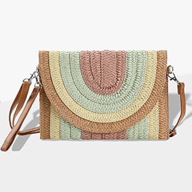 Multi Colored Striped Straw Clutch / Crossbody Bag