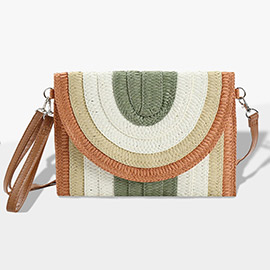 Multi Colored Striped Straw Clutch / Crossbody Bag