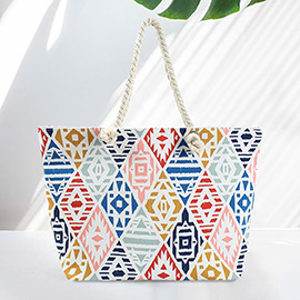 Hand Drawn Boho Print Tote Beach Bag