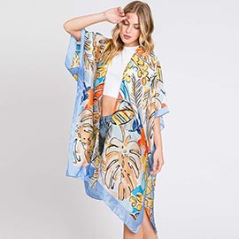 Hand Drawn Watercolor Tropical Leaves Kimono Poncho