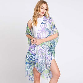 Hand Drawn Tropical Leaves Kimono Poncho